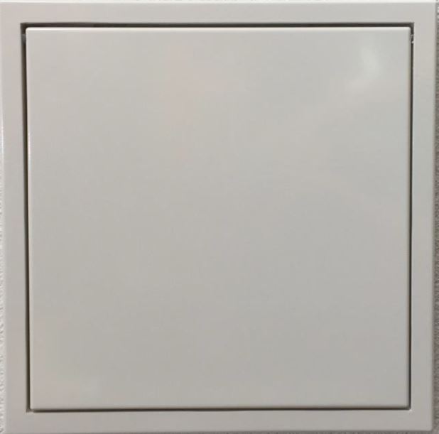 Porte encastrable Ø 250 mm, acier blanc avec fermeture à bouton-poussoir